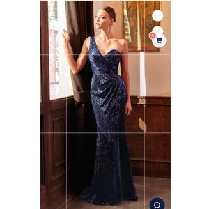 Cache Navy One Shoulder Dress